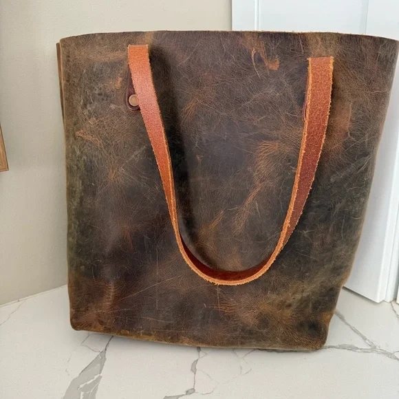 KMM & Co, Brown Kodiak Highly DistressedLeather Tote Bag